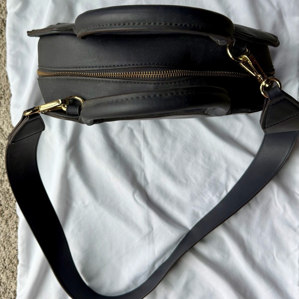 Anne Klein Elegant Dark Navy Satchel with Gold Accent - Picture 3 of 10